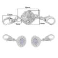White K color alloy magnetic clasp connector with rhinestone detail and measurements - Rhinestone Round Style / 2 Sets/Pack / White K