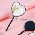 Lovely heart-shaped lollipop handheld mirror in black frame for portable daily makeup use - Heart Mirror / 8*16cm / Black