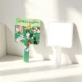 Portable square handheld makeup mirror with cute cartoon puppy pattern illustration - Green LOVE