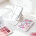 Kompakter tragbarer Schminkspiegel mit süßem Katzenprint aus hochwertigem PU-Leder - 7*10.7cm / Rosa Katze