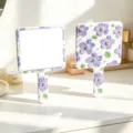 Portable square handheld makeup mirror featuring a delicate purple floral pattern design - Floral Square Mirror / 9x16cm / Purple