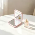 Elegant pink portable folding double-sided compact makeup mirror for daily vanity use - 5.5*6cm / Pink