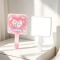 Pink cartoon rabbit printed square handheld makeup mirror featuring white back variant - Pink Heart Rabbit