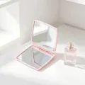 Elegant pink square foldable double-sided compact mirror for travel and daily makeup - 7x7 Square Flip Mirror / Pink