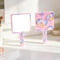 Square handheld mirror with textured floral oil painting pattern in pink - Floral Square Mirror / 9x16cm / Pink