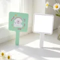 Portable square handheld makeup mirror with cute cartoon dog illustration - Cyan Puppy