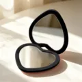Matte black heart-shaped folding makeup mirror with double-sided high definition glass - Black