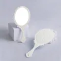 Vintage white handheld makeup mirror with elegant floral patterns and ergonomic handle - 9cm*19cm / White