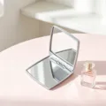 Elegant minimalist square silver portable folding makeup mirror for travel pocket use - 7x7 Square Flip Mirror / Light Green