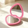 Specchio da trucco pieghevole a forma di cuore rosa portatile a doppia faccia - Rosso rosa