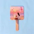 Portable square handheld makeup mirror with a warm sunset cartoon girl design illustration - 16*9cm / Heartbeat Coast