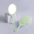 Vintage floral embossed handheld makeup mirror in mint green for portable beauty use - S / Green