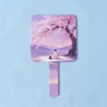 Square handheld makeup mirror featuring a serene Japanese cherry blossom illustration - 16*9cm / Purple Twilight Cherry Tea