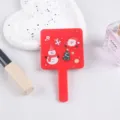 Red handheld Christmas mirror with snowman and Santa patterns - Santa Claus Style / 7.5x13cm / Santa Claus