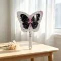 Butterfly shaped handheld mirror with cream relief pattern in pink and black style - 14x20cm Handheld Mirror / Pink and Black Butterfly