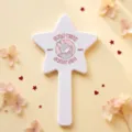 Cute white star-shaped handheld makeup mirror featuring a cartoon rabbit and sweet life text - Small Star Mirror / Star Wish Rabbit