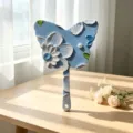 Handheld butterfly makeup mirror with 3D embossed floral oil painting design in blue - 14x20cm Handheld Mirror / Light Blue Floral Butterfly