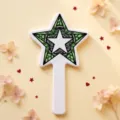 Star-shaped handheld mirror with green mandala pattern, portable makeup accessory - Small Star Mirror / Cyan Pattern Starburst