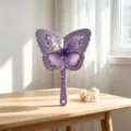 Purple butterfly handheld makeup mirror with 3D embossed floral design - 14x20cm Handheld Mirror / Star Pearl Butterfly
