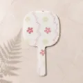 White handheld makeup mirror featuring red and yellow elegant floral pattern prints - Pearl Floral