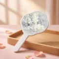 Elegant handheld mirror with blue floral oil painting pattern and irregular handle - Haze Blue Oil Painting Peony / 12x20cm