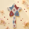 Star-shaped handheld makeup mirror featuring a red and blue diamond heart pattern - Vintage Heart Grid