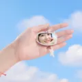 Portable makeup mirror keychain with starfish charm and photo insert - 4.1*5.4cm Keychain Mirror / White