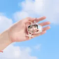 Pink hexagonal portable cosmetic mirror keychain with a decorative starfish charm - 4.1*5.4cm Keychain Mirror / Pink