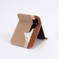Miroir de maquillage pliable en cuir PU à motif de chat et support de téléphone - 15.5*20cm / Deux Chats qui Regardent