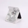 Miroir de maquillage pliable en cuir PU avec imprimé lapin mignon et support de téléphone - 15.5*20cm / Petit Lapin Gris qui Fait Coucou