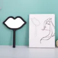 Lip-shaped handheld makeup mirror with decorative storage box and illustration - Without Pattern / 12*16cm / Black