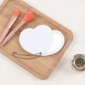 White heart-shaped portable rotating double-sided pocket mirror with a silver bead chain - 8*9 Rotating Heart Mirror / White