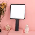 Large square black handheld makeup mirror with portable handle for beauty salon use - Black