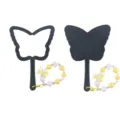 Elegant black butterfly handheld makeup mirror with yellow beaded charm and bow pendant - Yellow Chain / 14x20cm / Black