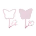 Pink butterfly shaped handheld makeup mirror with cute beaded heart bow charm pendant. - Pink Chain / 14x20cm / Pink