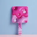 Close-up detail of a pink cartoon square hand-held mirror featuring cute rabbit patterns - 9*16cm Square Mirror / Pink Purple (Rabbit Star)