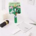 Portable cute cartoon handheld makeup mirror with green puppy pattern and white frame - 9*16cm / Grass Puppy Style