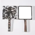 Premium silver electroplated square handheld mirror with hammered texture for makeup - 9*16cm / Silver