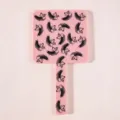 Pink handheld makeup mirror featuring a black eyelash and butterfly graphic pattern - 10*19CM / Pink Feather