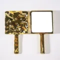 Elegant gold plated square handheld makeup mirror with unique rippled texture back finish - 9*16cm / Gold