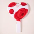 Portable heart-shaped handheld makeup mirror featuring a red rose floral pattern design - Red Rose Style (Heart Mirror) / 13*18cm / Red