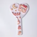 Cute heart-shaped handheld makeup mirror with pink bear and moon design - Bear and Moon / 10.5*18cm
