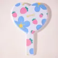 Cute heart-shaped handheld mirror featuring blue flowers and pink strawberry pattern - Blue Floral Strawberry Style (Heart Mirror) / 13*18cm / Blue