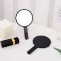 Portable small round handheld makeup mirror in classic black finish - 7.5*13cm Round Mirror / Black