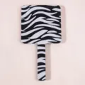 Portable zebra print handheld makeup mirror for makeup and styling with plastic handle - 10*19CM / Black and White Tiger Pattern