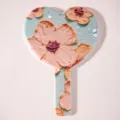 Artistic heart-shaped handheld mirror featuring vintage floral oil painting style - Oil Painting Floral Style (Heart Mirror) / 13*18cm / Multicolor