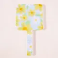 Miroir à main avec motif floral de marguerites jaunes et grain de bois bleu - 10*19CM / Fleur jaune