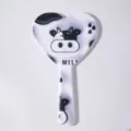 Cute heart-shaped handheld makeup mirror with cow print and portable handle design - Heart Cow / 10.5*18cm