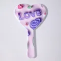 Heart-shaped handheld makeup mirror with embossed LOVE text and cute purple patterns - Love Heart / 10.5*18cm