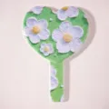 Heart-shaped hand mirror with green 3D floral pattern design - Green Floral Relief Style (Heart Mirror) / 13*18cm / Green